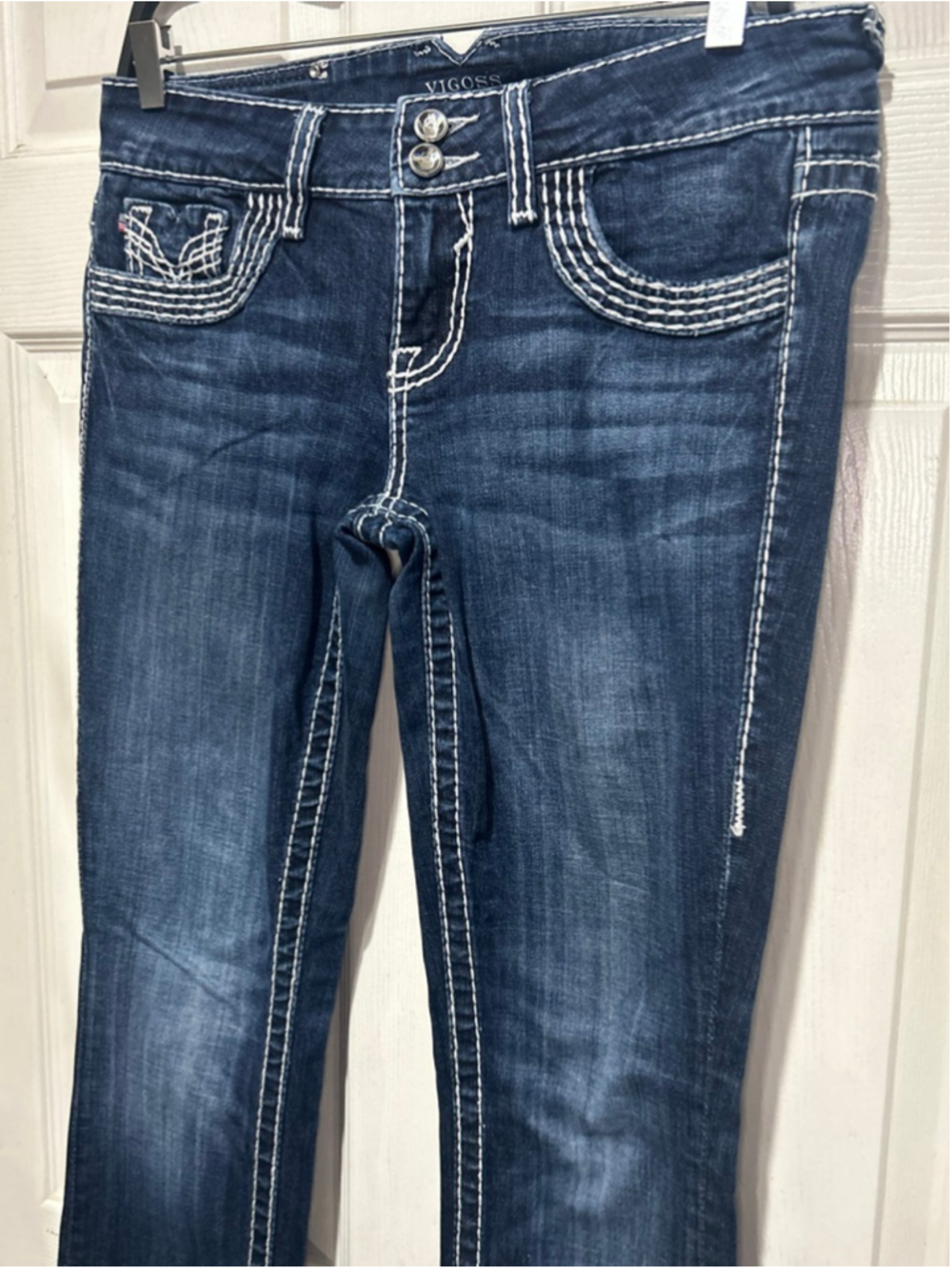 Women's Vigoss Blue Boot Cut Jeans Juniors 5 with White Stitching